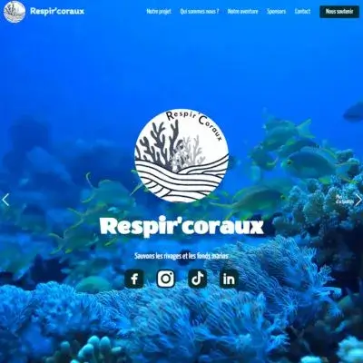 Projet de site web respir'coraux pour une association de protection des coraux, développement web, conservation marine, développeur full stack